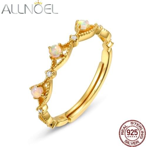 ALLNOEL Rings 925 Sterling Silver Woman Adjustable Rings Opal Gold Plated Ring Wedding Bands Couple Engagement Gift 2021 New