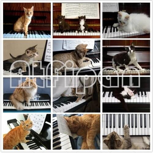 Diy 5D Full Drill Diamond Painting Cat Piano Animal Round Square Diamond Embroidery Cross Stitch Mosaic Home Decor Handmade