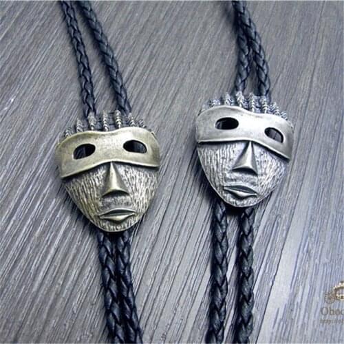 Bolo Tie The latest retro shirt chain tribal masks Poirot led rope leather necklace Long tie hang