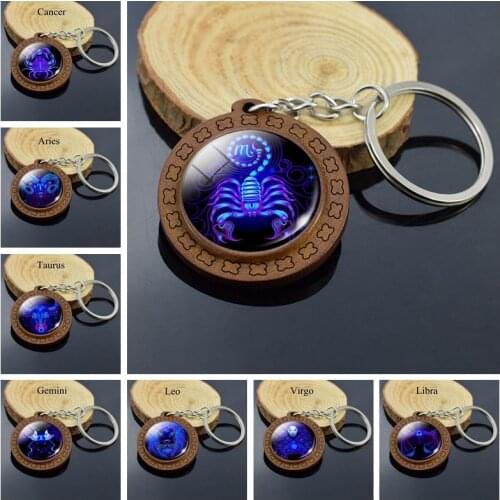 12 Constellation Wooden Keychain Zodiac Keyring Aquarius Pisces Aries Taurus Gemini Cancer Leo Virgo Libra Scorpio Key Chain