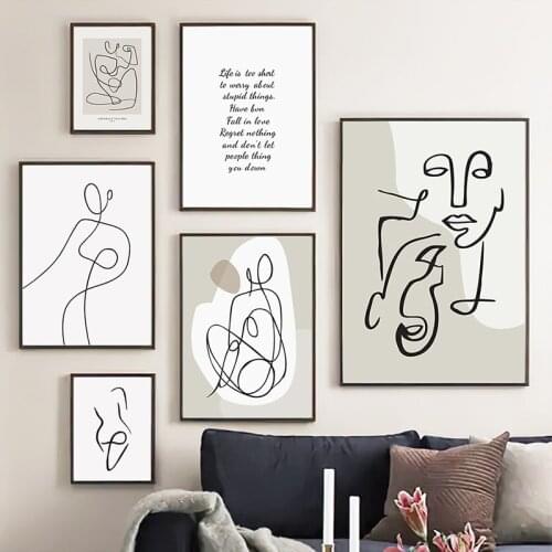 Black White Block Wall Art Canvas Painting Abstract Line Art Body Face Nordic Print Posters Wall Pictures For Living Room Decor