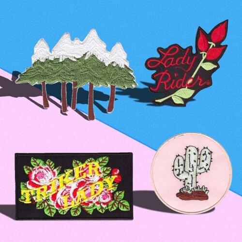 Flowers and trees embroidery patches cloth circular cactus letter forest Badge shoes and hats patch DIY for Clothes Decor