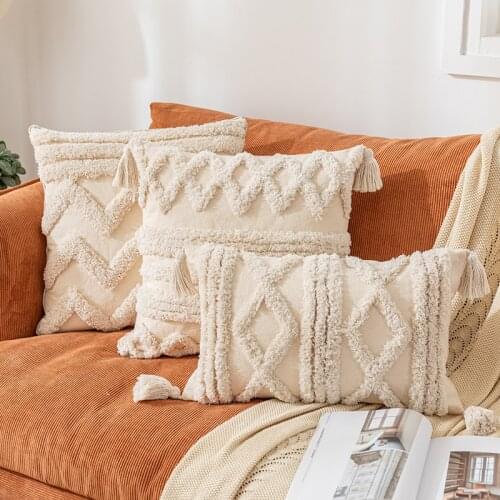 Boho Decoration Cushion Cover 45x45cm/30x50cm Nature Cotton Pillow Cover Tassels Square Home Decoration for living Room Bed Room