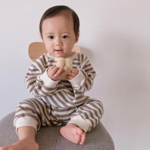 Baby Rompers Newborn Baby Girl Clothes Waffle Cotton Striped Costume Infant One Piece Kids Boys Long Sleeve Jumpsuit 2021 Autumn