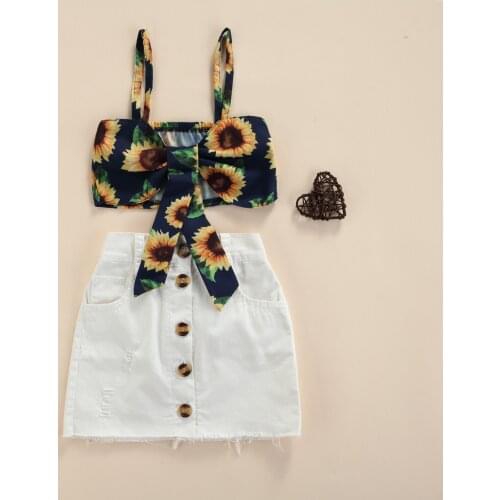 Baby Sunflower Camisole + Skirt Bandage Button Decoration Cute Navel Summer Clothing Childrens Sets