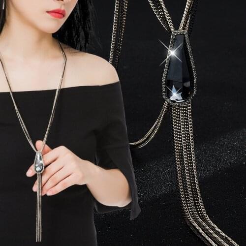 Fashion Chain Tassel Long Necklace Women New Fashion Jewelry Classic Crystal Sweater Necklaces Dress Accessories