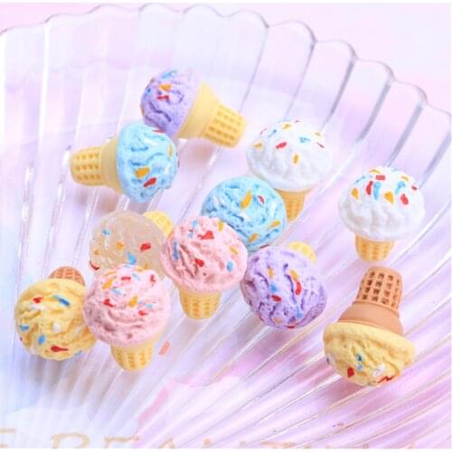 Julie Wang 10PCS Resin Ice Cream Cone Charms No Nails Mixed Colors Artificial Food Pendants Jewelry Making Accessory Decor