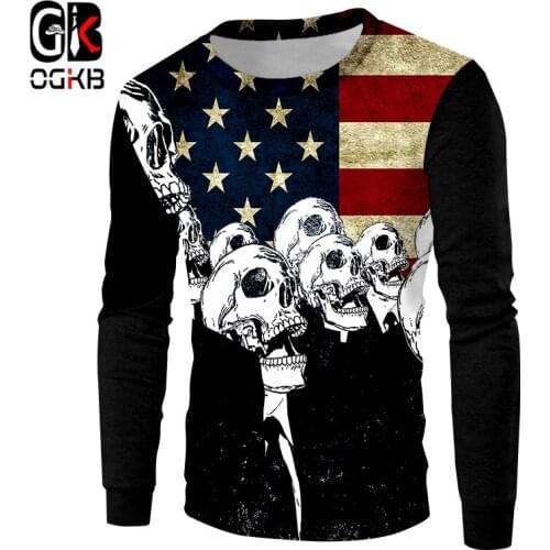 OGKB Harajuku New Men/ Womens 3D Sweatshirts Graphic Print American Flag Hoodies Cool Skull Pullover Casual Tops Sweats Dropship