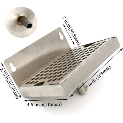 Wall Mount Drip Tray with Drain, 6"x4"x0.75", 2" back splash 304 Stainless Steel Kegging Equipment Free Shipping