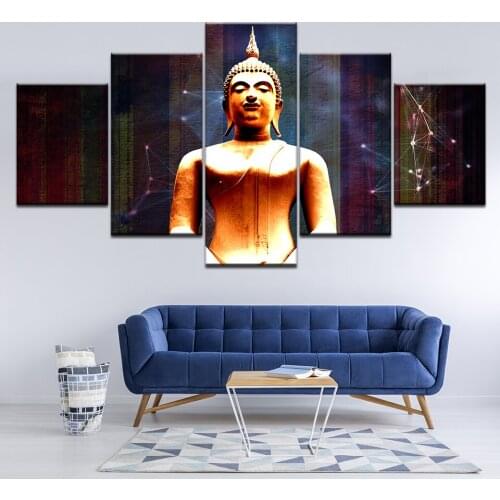 Canvas Painting larger golden Buddha 5 Pieces Wall Art Painting Modular Wallpapers Poster Print for living room Home Decor