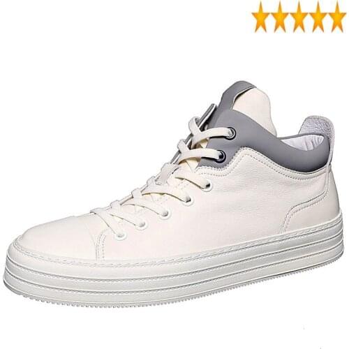 Top Genuine High Mens Casual Leather Korean Breathable Lace Up Round Toe Mixed Colors Thick Bottom Sneakers Shoes