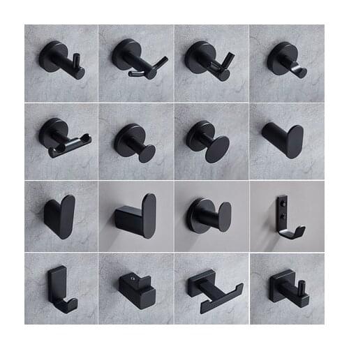 Stainless Steel Single Robe Hook Wall Mounted Towel Hook Black Painted Clothes Hook Bathroom Hardware