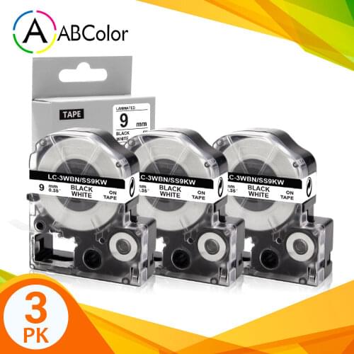 3PK Compatible Tape for Epson SS9KW LK-3WBN Black on White Label Tape 9mm For Epson King Jim LW-300 LW-400 Label Maker