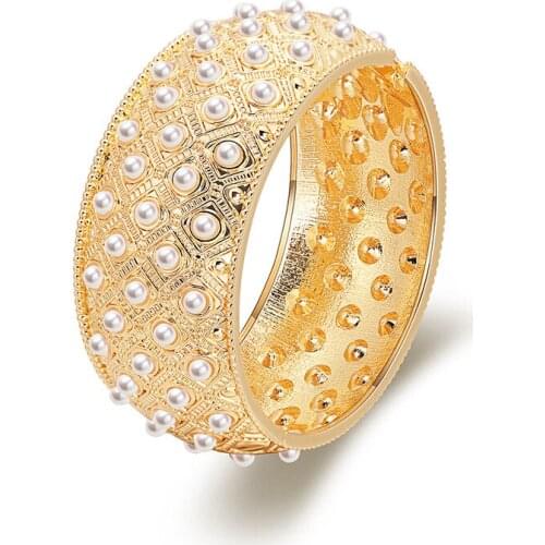 ORNAPEADIA 2021 Fashion Hot Sale Popular Bracelet for Women Baroque Vintage Bracelet Exquisite Pearl Drum Wide Brim Bracelet