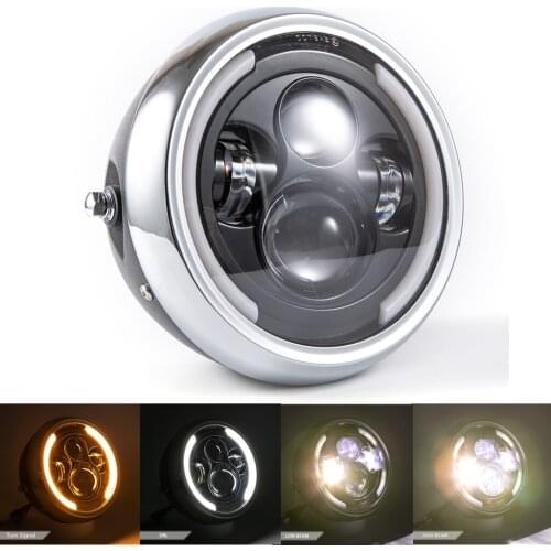 Motorcycle Cafe Racer Headlight DRL High Low Beam LED Head Light Lighting 7.5" For Street Tracker Scrambler Chopper Bobber