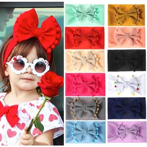 New Style Baby Headbands Newborn Knotted Headbands Big Bows For Infant Toddler Child Pompom Design Turban Kids Headwear