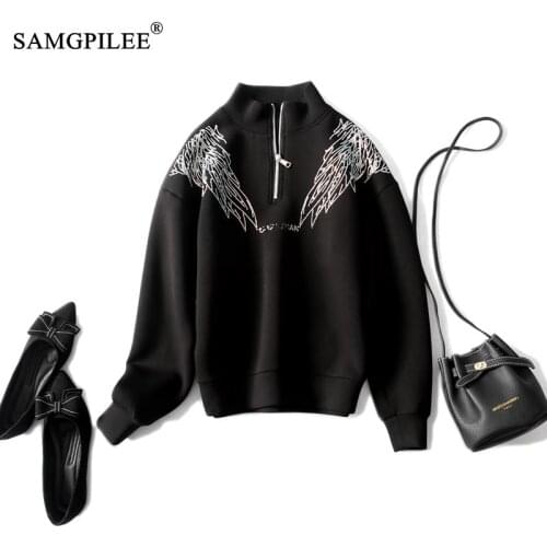 Autumn 2021 Clothes For Women Casual Oversized Hoodie Cotton Full Sleeve Print Pullovers Stand Collar Winter Hoodies For Woman