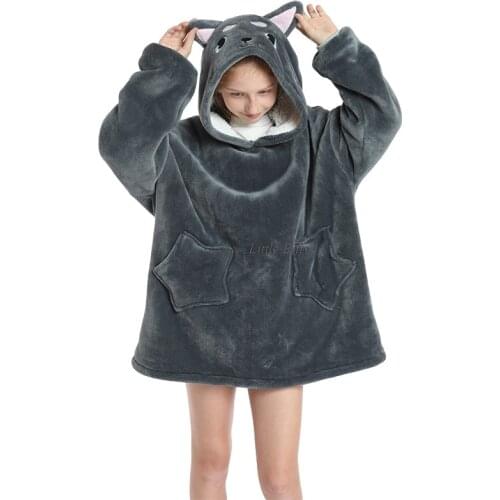 Oversized Sherpa Animal Cartoon Wearable Blanket Sweatshirt Hoodie TV-Blanket with Sleeves and Pockets for Boy One Size Fits All