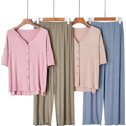 Sexy Contrast Color Pajamas For Women New 2021 Spring Summer Pijama Set V Neck Cotton Sleepwear Suit Korean Pyjama Femme