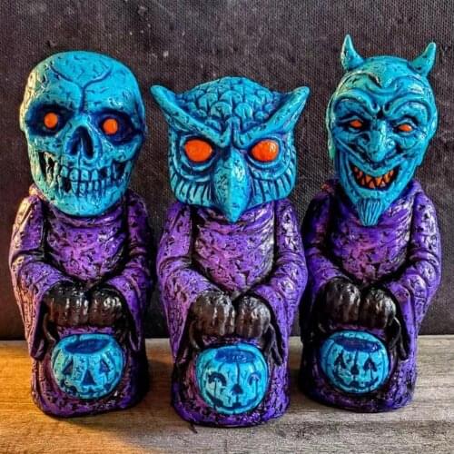 Halloween Ornament Garden Horror Resin Ghost Dwarf Statue Decor Skull Owl Two Horned Demon
