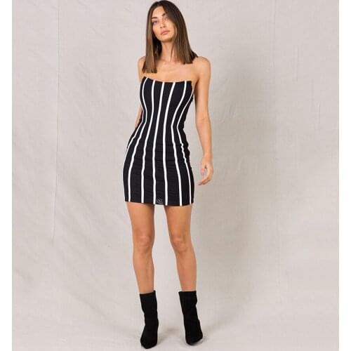 Sexy Womens Vestidos Sleeveless Tube Top Backless Black And White Stitching Three-dimensional Mini Bandage Dresses