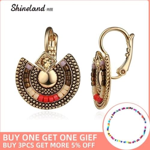 Shineland Bohemian Vintage Antique trendybijoux Crystal Rhinestone Beads Statement Clip Earrings Ethnic Jewelry Mother Gift