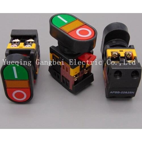APBB-22N /25N Start-stop Double Pushbuttons Switch With LED Lamp(Mounting hole 22mm/ 25mm)(DC 6/12/24/36/48 V AC110/220/380V)