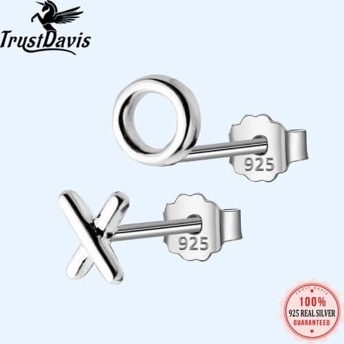 Trusta 100% 925 Sterling Silver 2018 Women Jewelry Fashion Cute Tiny Asymmetric X O Stud Earrings For Daughter Girls DS316