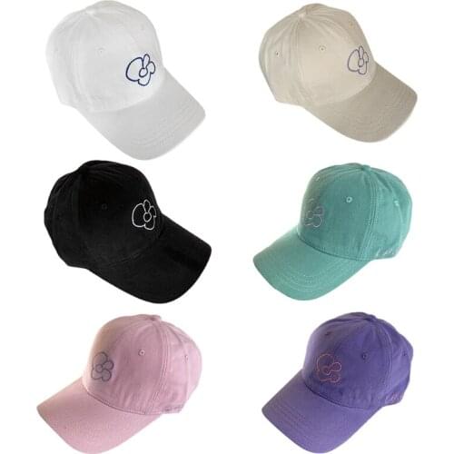 Korean Unisex Summer Sunscreen Baseball Cap Sweet Flower Embroidery Solid Color Outdoor Sports Adjustable Trucker Hat