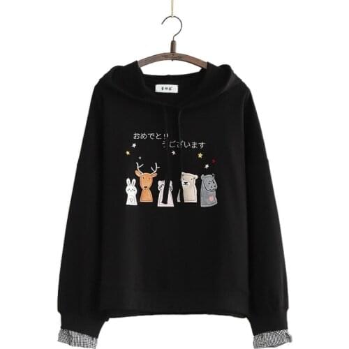 Spring Animal Patch Thin Sweatshirt Women Loose Hooded Pullover Sweet Long Sleeve Top Harajuku Girls Hoodie 2112940