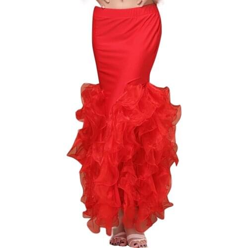 5 Colors Performance Belly Dance Clothes Long Fish Tail Skirts Professional Wrapped Chiffon Belly Dance Skirt Women