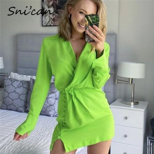 Robe Chemise Femme Summer Fashion Women Turn Down Collar Long Sleeve Short Dresses Button Office Ladies Sexy Sukienka Letnia
