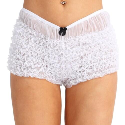 Women Ruffled Bloomers Boxers Shorts Knickers Erotic Sexy Lingerie Lace Transparent Panties Porn Underwear Pole Dance Costume