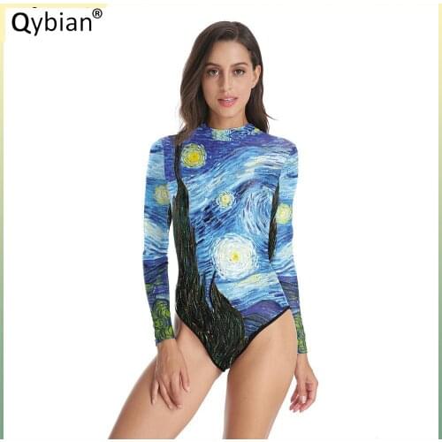 Hot Lady Van Gogh Summer Women Long Sleeve Rompers Jumpsuit Women Rompers Adult Conservative One Piece Swimsuit