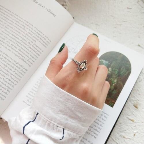 Elegant Retro Authentic S925 Sterling Silver Fine Jewelry Oval geometric Ring Womens Punk J252