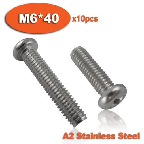10pcs DIN7985 M6 x 40 A2 Stainless Steel Pan Head Phillips Screw Cross Recessed Raised Cheese Head Screws