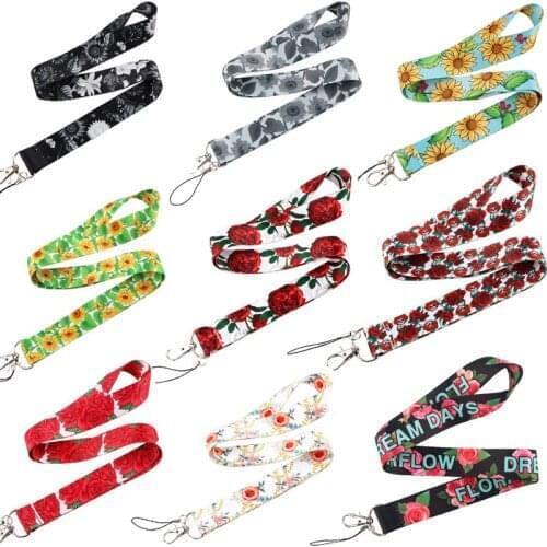10pcs/lot BH1558 Blinghero Sunflower Rose Lanyard Key Phone Badge Holder Neck Strap With Keyring Strap Cartoon Lanyard