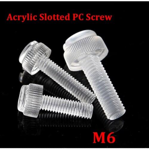 100pcs M6 Transparent Acrylic PC Screw M6*6/8/10/12/16/20/25/30mm Plastic Slotted Knurled Hand Acrylic Screws with PC Nuts