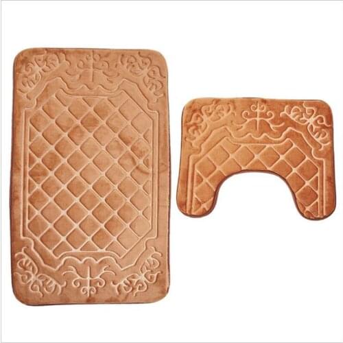 Occident Style 2PCS Bathroom Floor Mat Flannel Toilet Pad Embossing with 3D Diamond lattice pattern Non-slip combination Rug set