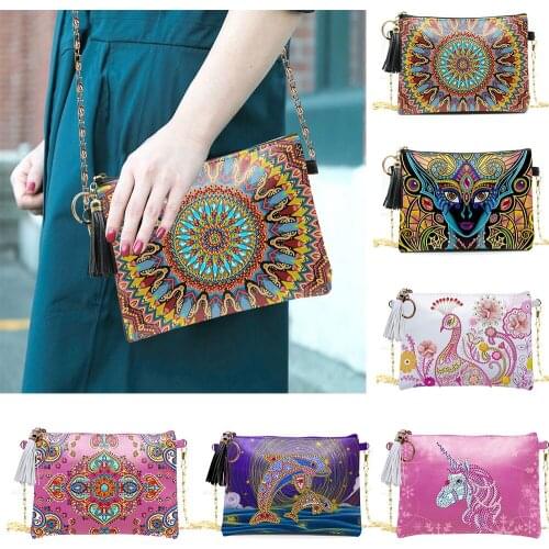 5D DIY Diamond Painting Leather Crossbody Chain Bags Handbag Flower Mandala Diamond Embroidery Mosaic Wallet Bag Pouch Gift