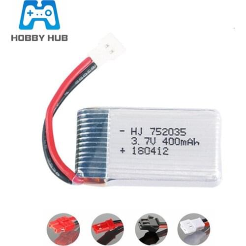 1pcs 3.7V 400mah 752035 Lipo Battery For SYMA X4 X5A-1 X15 X15C X15W H31 H107 KY101 E33C E33 V252 H6C U816A RC Drone Spare Parts
