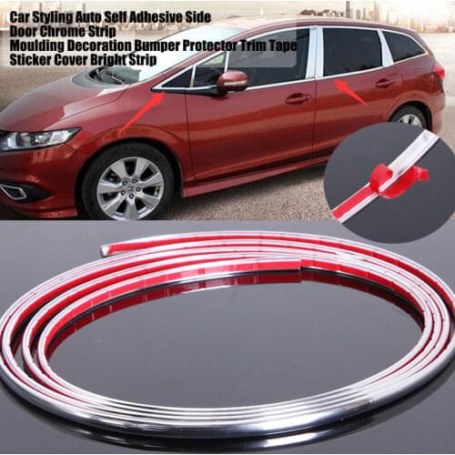 Car Styling Auto Self Adhesive Side Door Chrome Strip Moulding Decoration Bumper Protector Trim Tape Sticker Cover Bright Strip