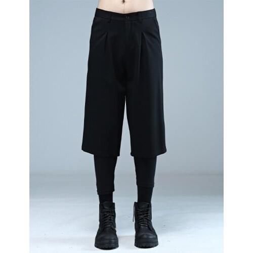 Original art fan loose cropped trousers male fake two-piece retro waist tie drape wide leg pants 5cm