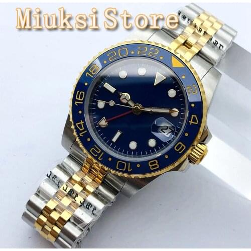 BLIGER 40mm Mens Top Luxury GMT Mechanical Watch Sapphire Crystal Ceramic Bezel Blue Sterile Dial Luminous Mens Automatic Watch