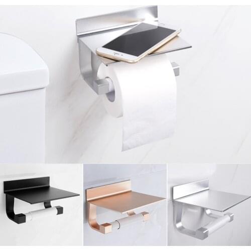 Toilet Paper Holders Space Aluminum Multi-function Storage Holder Bathroom Shelves Towel Shelf with Phone Holder Free punching