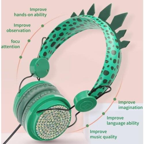 Kids Headset 3.5mm Wired Headphones With Microphone For Learning Games Mobile Phone Headphones Cute Dinosaur Gift