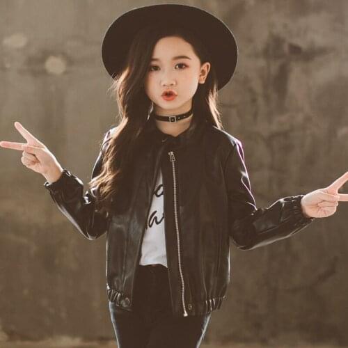 Children PU Leather Jacket for Girls Coat Spring Autumn Children Clothing Fashion Zipper Girls Jackets Kids Outerwear 4-12 Years