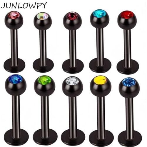 JUNLOWPY Lip Piercing Surgical Steel Black Gold Labret Rings Body Jewelry 100pcs Tragus Earrings 16 Gauge Labret Bijoux De Corps