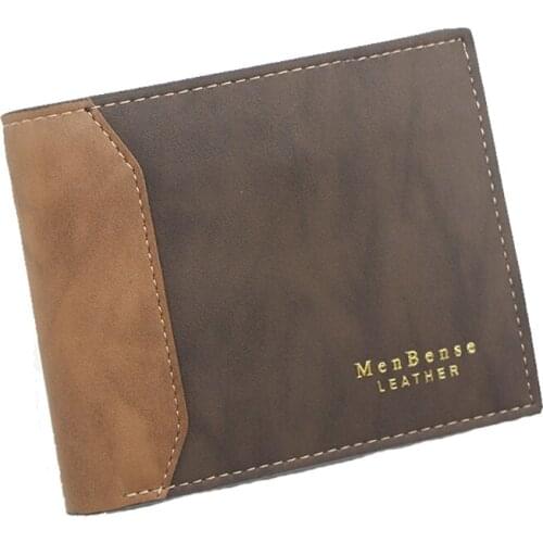 066C Mens Faux Leather Slim Small Bifold Wallet Contrast Color Credit Card ID Holders Zippered Double Coin Purse Luxury Business