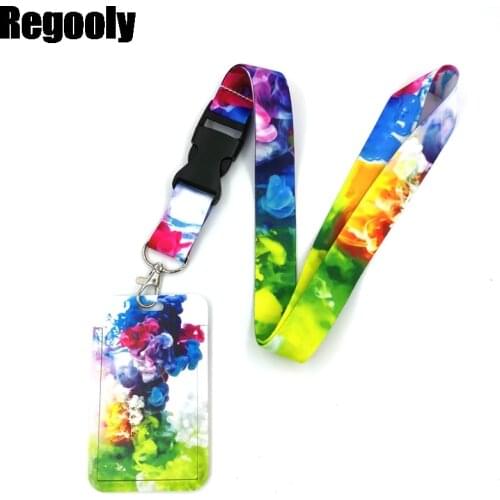 Colorful smoke Anime Lanyard Badge Holder ID Card Lanyards Mobile Phone Rope Key Lanyard Neck Straps Keychain Key Ring